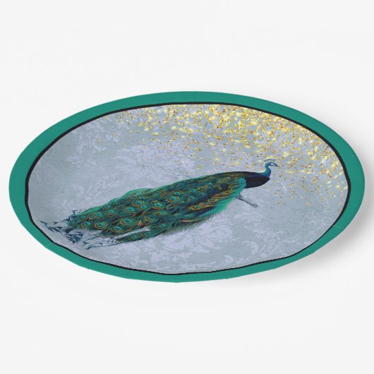 Peacock Gold Sparkles Waterverf Papieren Bordje (Gekanteld)