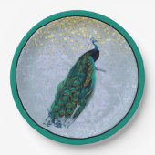 Peacock Gold Sparkles Waterverf Papieren Bordje (Voorkant)