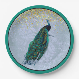 Peacock Gold Sparkles Waterverf Papieren Bordje