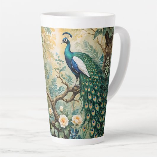 Peacock Golden Blauwgroen Floral Oerwoud Latte Mok (Rechterhoek)