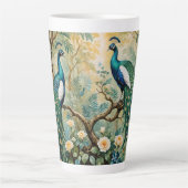 Peacock Golden Blauwgroen Floral Oerwoud Latte Mok (Voorkant)