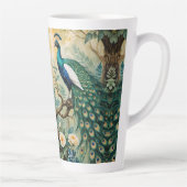 Peacock Golden Blauwgroen Floral Oerwoud Latte Mok (Rechts)