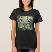 Peacock Golden Blauwgroen Floral Oerwoud T-shirt (Voorkant)