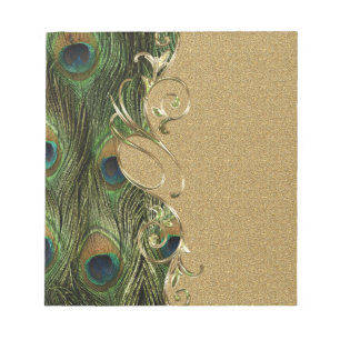 Peacock Golden Swirling Ornament Sjabloon Notitieblok