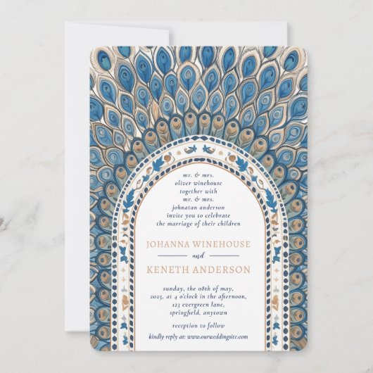 Peacock Gothic Arch | Monogram bruiloft Kaart (Voorkant)