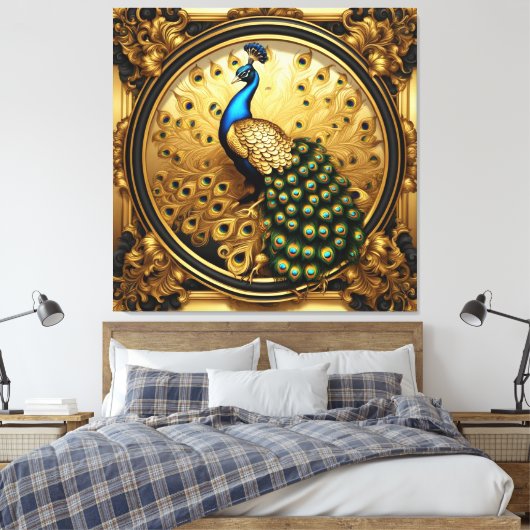 Peacock goud en zwart sierlijst canvas afdruk (Insitu (Slaapkamer))