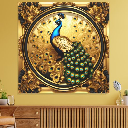 Peacock goud en zwart sierlijst canvas afdruk (Insitu (Woonkamer))