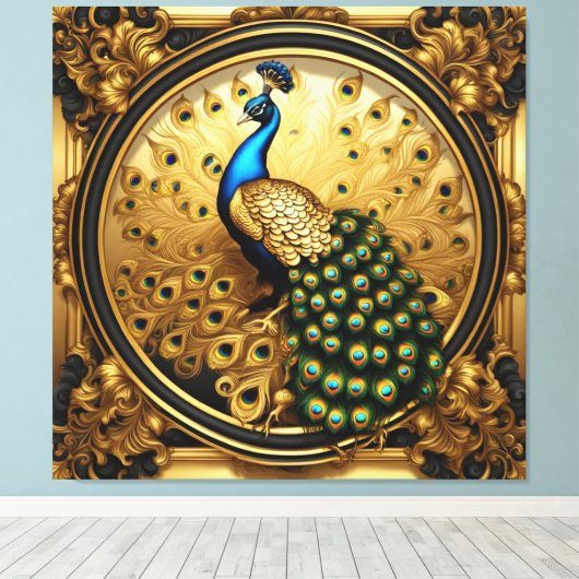 Peacock goud en zwart sierlijst canvas afdruk (Insitu (Houten vloer))