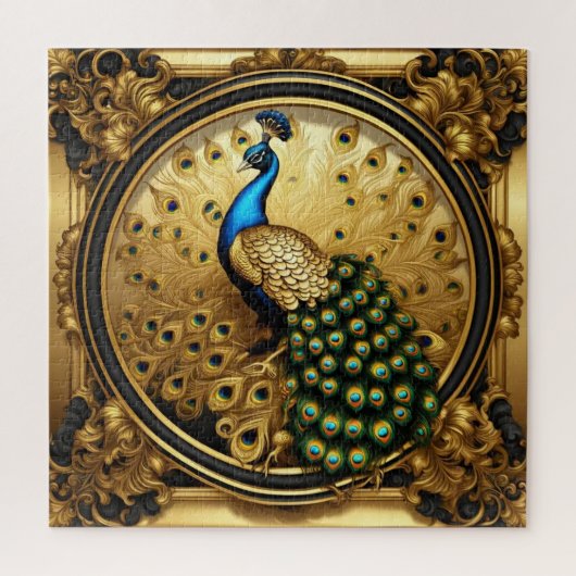 Peacock goud en zwart sierlijst legpuzzel (Verticaal)