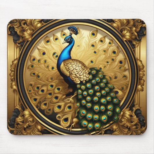Peacock goud en zwart sierlijst muismat (Voorkant)