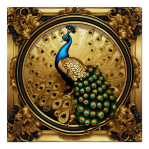 Peacock goud en zwart sierlijst perfect poster