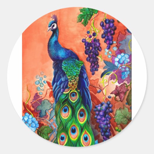 Peacock Grape Artwork Ronde Sticker (Voorkant)