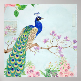 Peacock Graphic | Blue And Yellow Peacocks Poster
