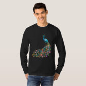 Peacock Graphic Blue Teal Floral Tail Feathers Bir T-shirt (Voorkant volledig)
