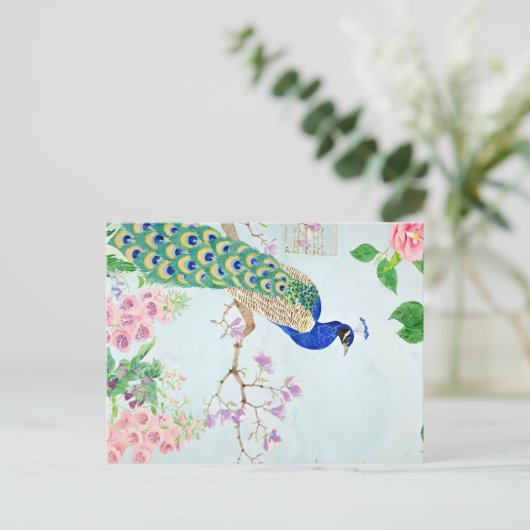 Peacock Graphic | Enchanted Peacock | Peacock Aankondigingskaart (Staand voorkant)