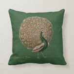 Peacock Green Emerald 55e bruiloft Jubileum Kussen<br><div class="desc">Hier te zien is een mooie Peacock illustratie met een volledige pluim van veren. Het is te zien op een groene achtergrond. Er is een sjabloon tekstveld waar u namen, gelegenheid en een begroeting kunt toevoegen indien gewenst. Het is een prachtig herdenkingsgeschenk voor verloving, bruiloft, trouwdag. Het zou ook passen...</div>