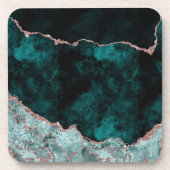 Peacock Green en Roos Gold Agate Marble Wedding Bier Onderzetter (Voorkant)