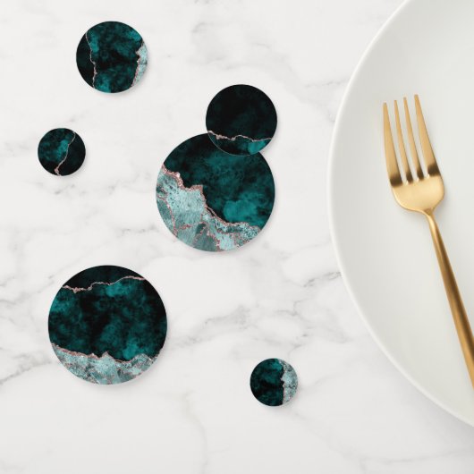 Peacock Green en Roos Gold Agate Marble Wedding Confetti (Groep)