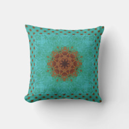 Peacock Green en Rust Graphic Floral Mandala Buitenkussen