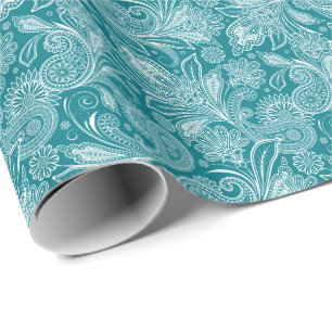 Peacock Green en White  Paisley Cadeaupapier
