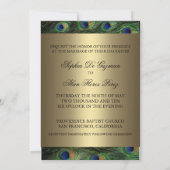 Peacock Green & Gold Wedding Invitation Kaart (Achterkant)