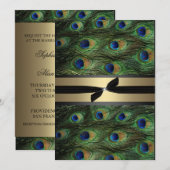 Peacock Green & Gold Wedding Invitation Kaart (Voorkant / Achterkant)