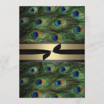 Peacock Green & Gold Wedding Invitation