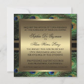 Peacock Green & Gold Wedding Invitation Kaart (Achterkant)