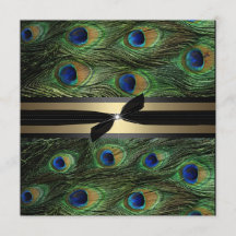 Peacock Green & Gold Wedding Invitation