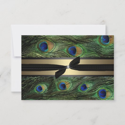 Peacock Green & Gold Wedding RSVP Kaartje (Voorkant)