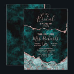 Peacock Green & Roos Gold Agaat Vrijgezellenfeest Kaart<br><div class="desc">Rich Peacock Blauwgroen Green & Elegant Roos Gold Faux Folie Waterverf Marble Agate Gilded Geode Design, met Modern en Script lettertypen. Luxe trendy en chique bruids douche uitnodigingen! ~ Bekijk mijn winkel om de hele trouwsuite voor dit ontwerp te zien!</div>