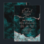 Peacock Green & Roos Gold Agaat Vrijgezellenfeest Kaart<br><div class="desc">Rich Peacock Blauwgroen Green & Elegant Roos Gold Faux Folie Waterverf Marble Agate Gilded Geode Design,  met Modern en Script lettertypen. Luxe trendy en chique bruids douche uitnodigingen! ~ Bekijk mijn winkel om de hele trouwsuite voor dit ontwerp te zien!</div>