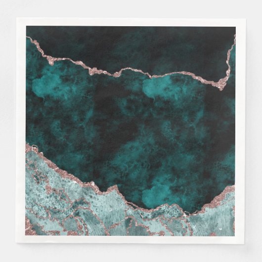 Peacock Green & Roos Gold Agaat Waterverf bruiloft Servet (Voorkant)