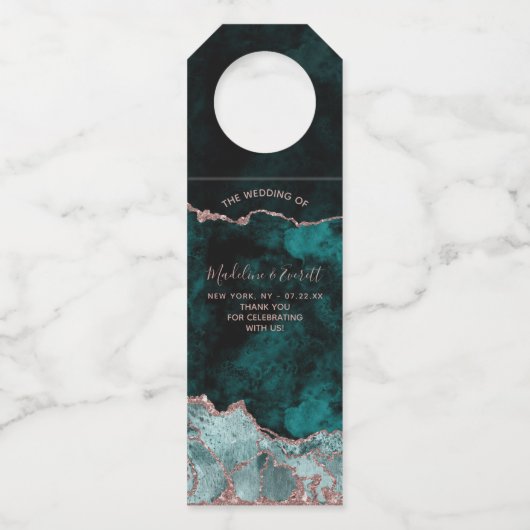 Peacock Green & Roos Gold Agaat Wedding Dank u Flessenhanger (Voorkant)