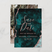 Peacock Green Roos Gold Agate Marble Foto op Terug Save The Date (Voorkant / Achterkant)