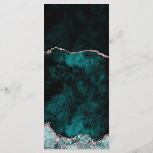 Peacock Green Roos Gold Agate Marble Wedding Menu (Achterkant)