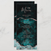 Peacock Green Roos Gold Agate Marble Wedding Menu (Voorkant / Achterkant)