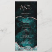 Peacock Green Roos Gold Agate Marble Wedding Menu (Voorkant)