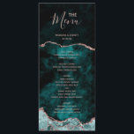 Peacock Green Roos Gold Agate Marble Wedding Menu<br><div class="desc">Rich Peacock Blauwgroen Green & Elegant Roos Gold Faux Folie Waterverf Marble Agate Gilded Geode Design,  met Modern en Script lettertypen. Luxe trendy en chique bruiloft diner menu's! ~ Bekijk mijn winkel om de hele trouwsuite voor dit ontwerp te zien!</div>