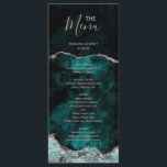 Peacock Green Roos Gold Agate Marble Wedding Menu<br><div class="desc">Rich Peacock Blauwgroen Green & Elegant Roos Gold Faux Folie Waterverf Marble Agate Gilded Geode Design,  met Modern en Script lettertypen. Luxe trendy en chique bruiloft diner menu's! ~ Bekijk mijn winkel om de hele trouwsuite voor dit ontwerp te zien!</div>