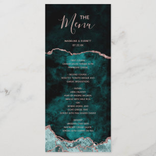 Peacock Green Roos Gold Agate Marble Wedding Menu