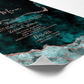 Peacock Green Roos Gold Agate Marble Wedding Menu Poster (Hoek)