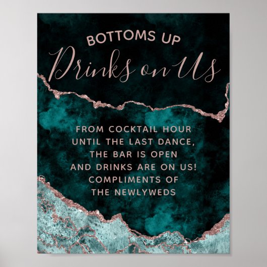 Peacock Green Roos Gold Agate Open Bar Teken Poster (Voorkant)