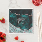 Peacock Green & Roos Gold Agate Wedding Monogram Servet (Insitu)