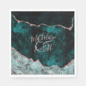 Peacock Green & Roos Gold Agate Wedding Monogram Servet (Voorkant)