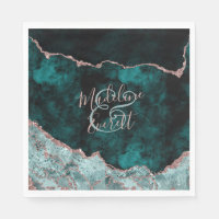 Peacock Green & Roos Gold Agate Wedding Monogram