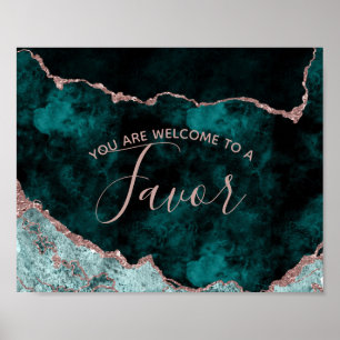 Peacock Green & Roos Gold Foil Favor Table Sign Poster