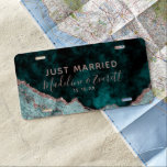 Peacock Green & Roos Gold Folie Agaat Net Getrouwd Nummerplaat<br><div class="desc">Rich Peacock Blauwgroen Green & Elegant Roos Gold Faux Folie Waterverf Marble Agate Gilded Geode Invitation Design,  met Modern en Script lettertypen. Luxe trendy en chique bruiloft licentie Bord! ~ Bekijk mijn winkel om de hele trouwsuite voor dit ontwerp te zien!</div>
