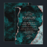 Peacock Green & Roos Gold Folie Agaat Wedding Kaart<br><div class="desc">Rich Peacock Blauwgroen Green & Elegant Roos Gold Faux Folie Waterverf Marble Agate Gilded Geode Invitation Design, met Modern en Script lettertypen. Luxe trendy en chique bruiloft uitnodigingen! ~ Bekijk mijn winkel om de hele trouwsuite voor dit ontwerp te zien!</div>