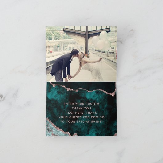 Peacock Green & Roos Gold Marble Hartelijk dank Bedankkaart (Binnen)